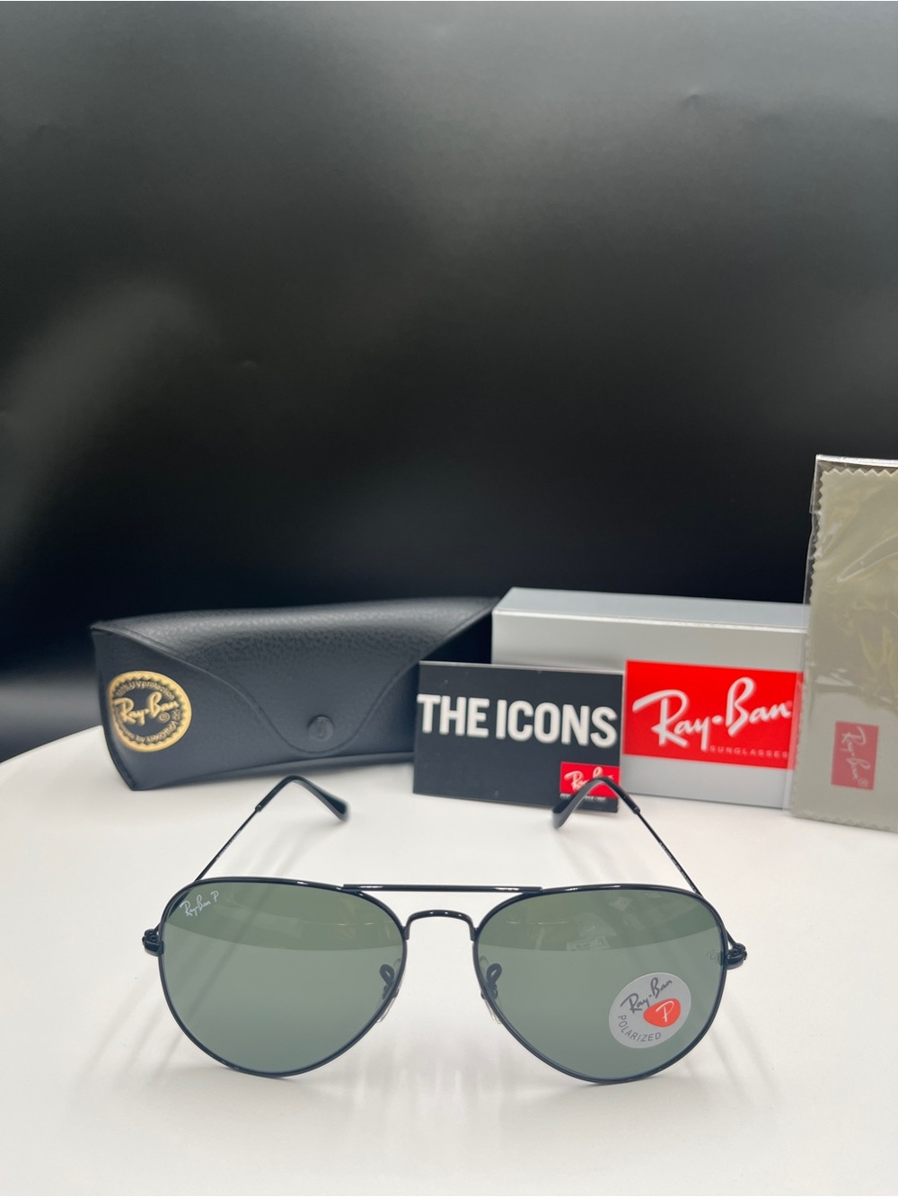 Ray-Ban Aviator Large Metal RB3025 Black/Green Polarized Sunglasses 58mm Unisex